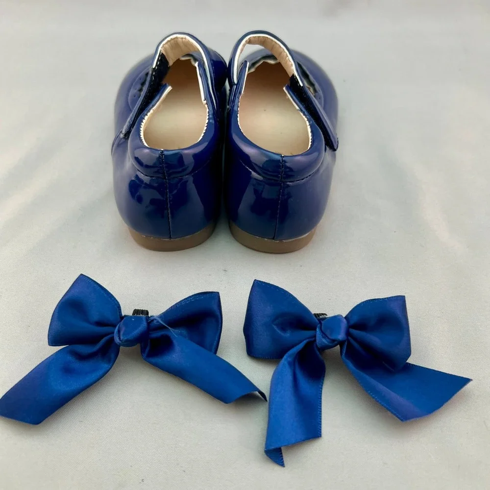 MG Baby Mary Jane Flats Toddler EU 22 (6-6.5) Dark Blue New Patent Scallop Bows